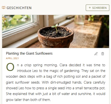 Beispielgeschichte über eine Person in Stammbaum